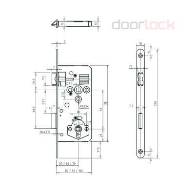 Корпус замка dormakaba 121.WC.R80.DS/250.18.3