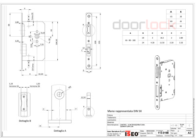 Замок дверной огнестойкий DOORLOCK DL1769/P/B/65mm/SS